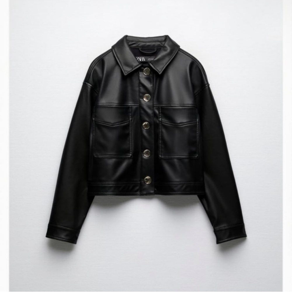 GOLD BUTTON FAUX LEATHER JACKET